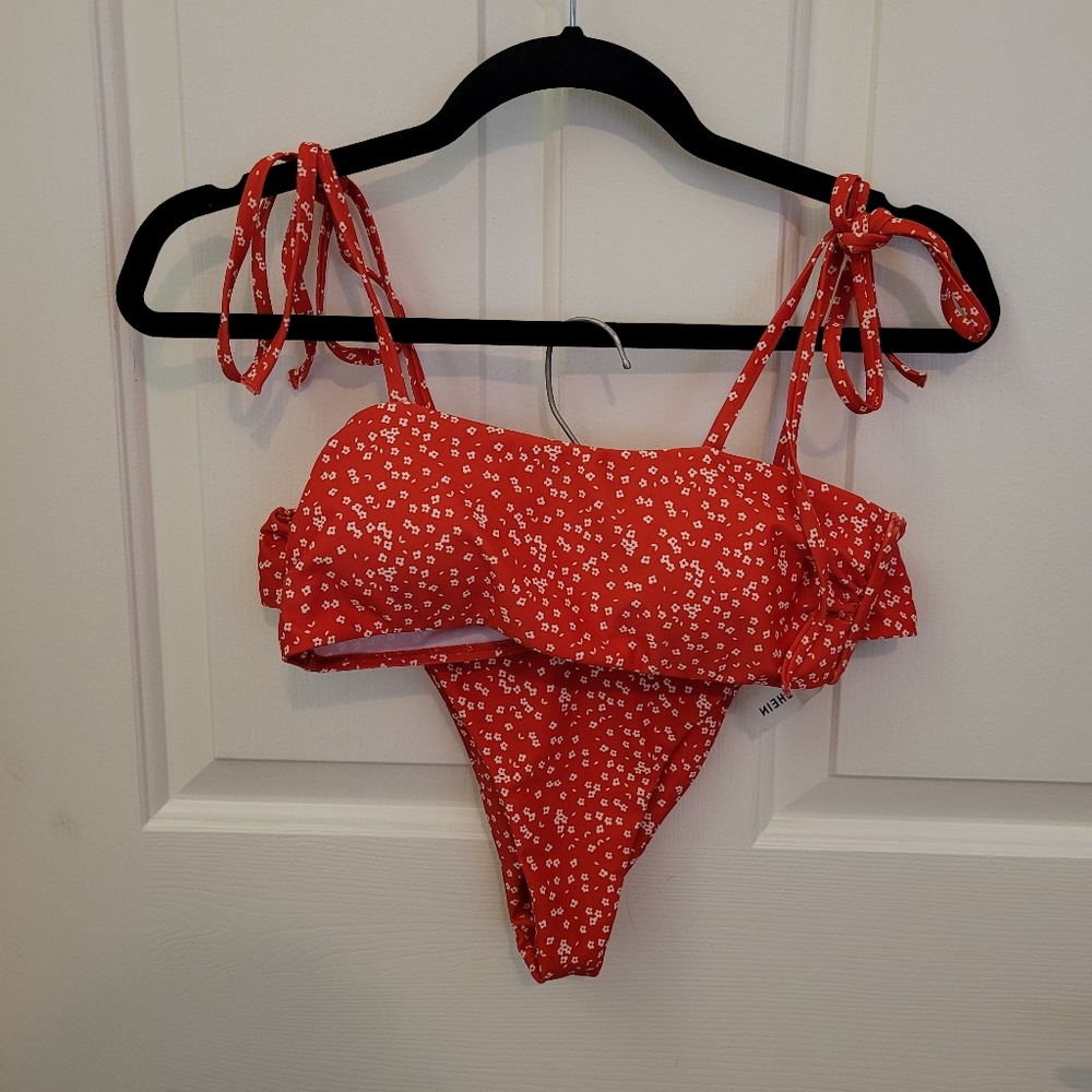 Shein Red and White Flower Bikini